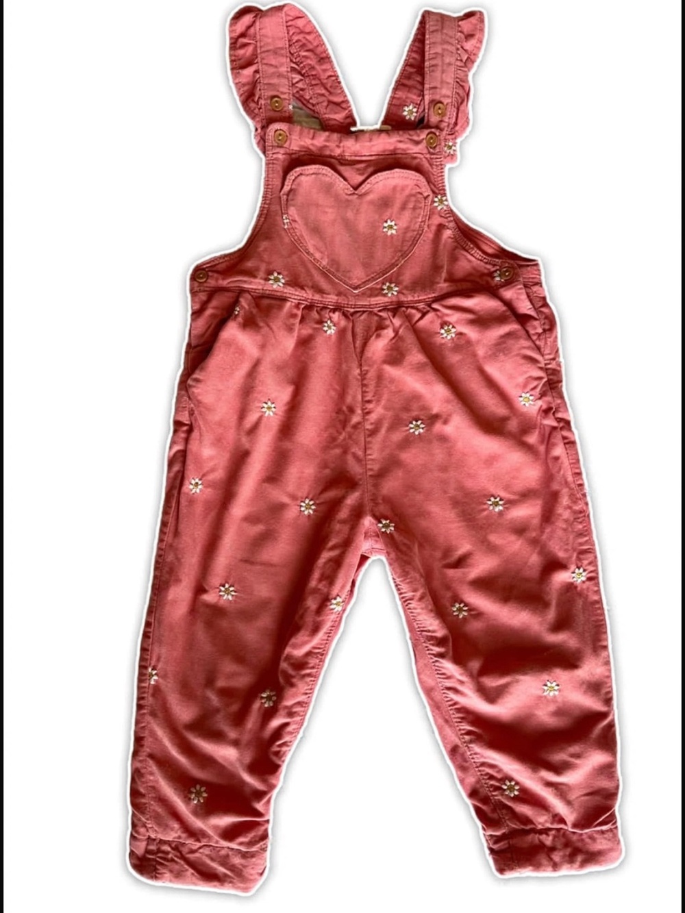 Pink Daisy Embroidered Girls' Overalls